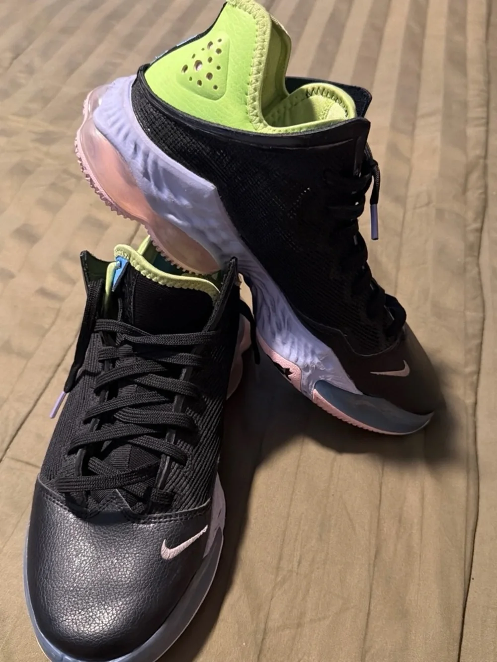 Nike Black Sneakers with Lime Green and Light Blue Accents
